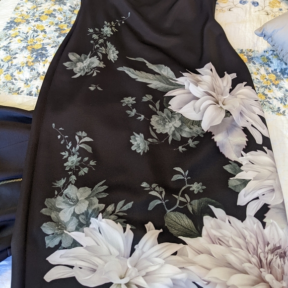 Ted Baker Peaony Floral Print Bardot Dress, Black - Picture 13 of 16